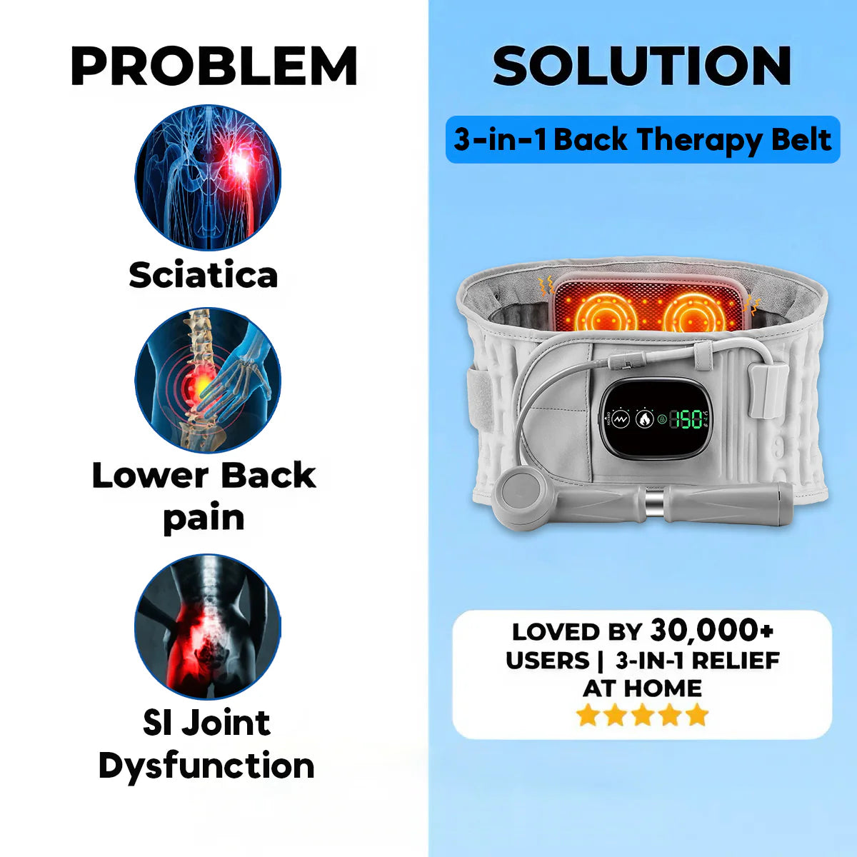 3-in-1 Back Therapy Belt - 15 Minutes a Day to a Pain-Free Life
